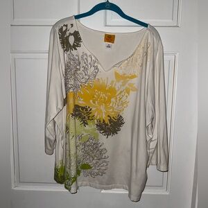 Ruby Rd. Cream Floral Long Sleeve Top